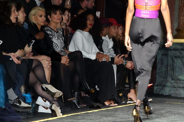 Kim Kardashian, Kris Jenner, Solange Knowles, and Kanye West attend Balmain show during Paris Fashion Week