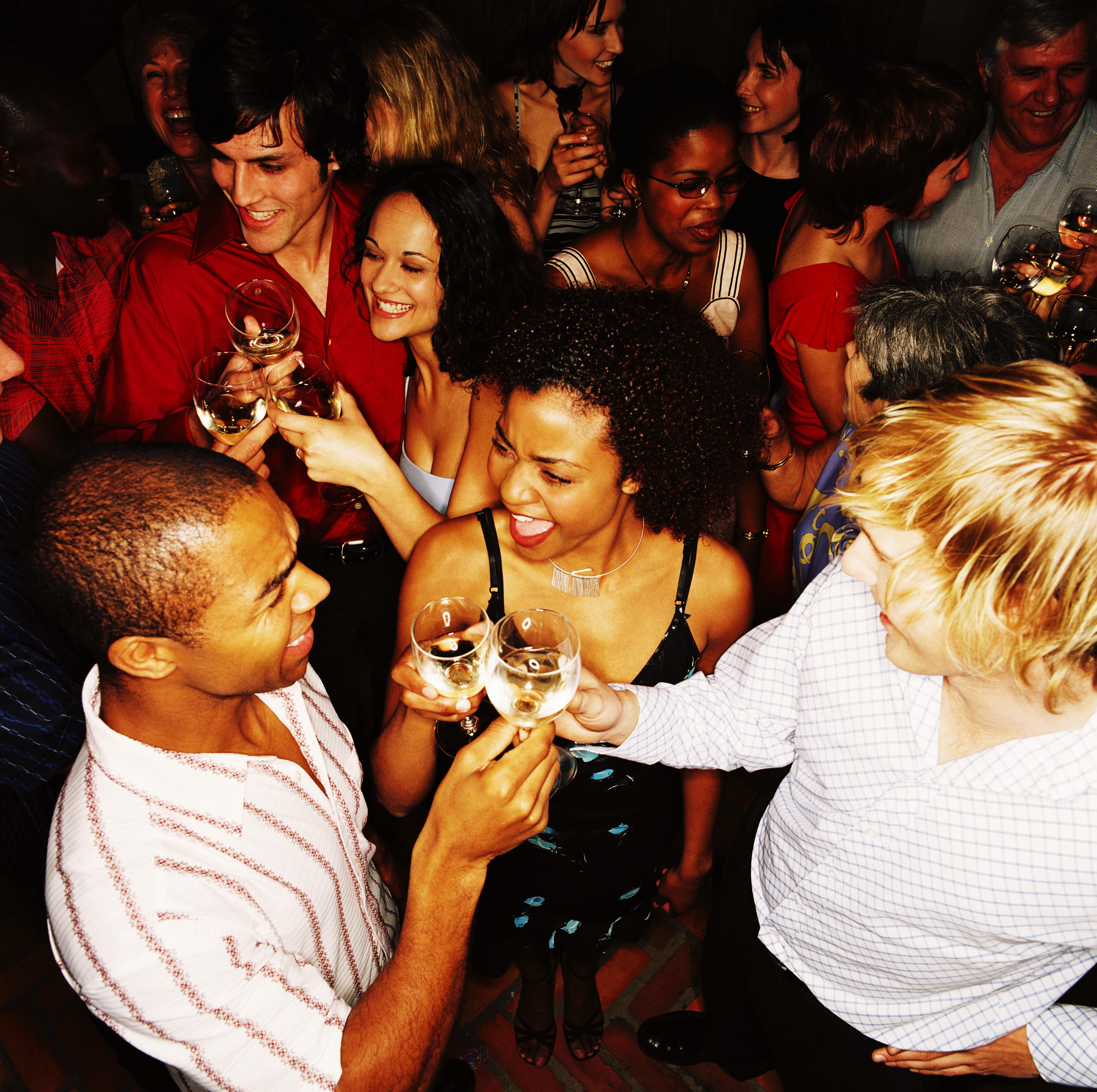 high angle view of people enjoying a party