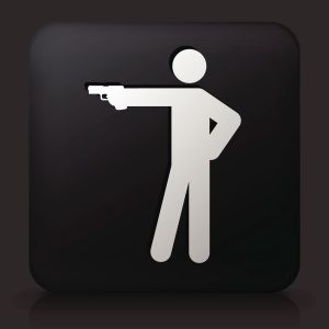 Black Square Button with Stick Figure Shooting