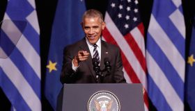 President Barack Obama Addresses An Audience At The Stavors Niarchos Cultural Centre