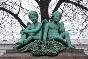 The Two Grisly, Horrible, Dark Angel Statue in Copenhagen, Demark