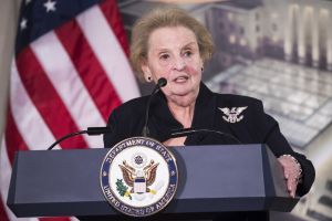 Reception for the U.S. Diplomacy Center Pavilion with Clinton, Kerry, Powell, and Albright