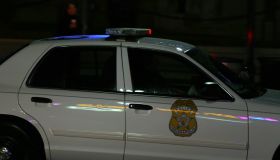 Editorial use - Close up of a Police car with flashing lights