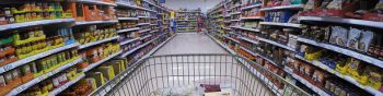 Supermarket Trolley, Point of View shot. Wide angle.
