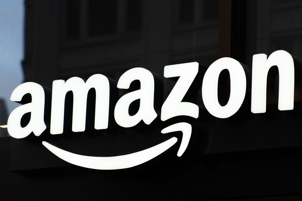 American multinational technology company Amazon logo...