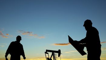 Oil Pump Pumpjack & Worker Silhouettes