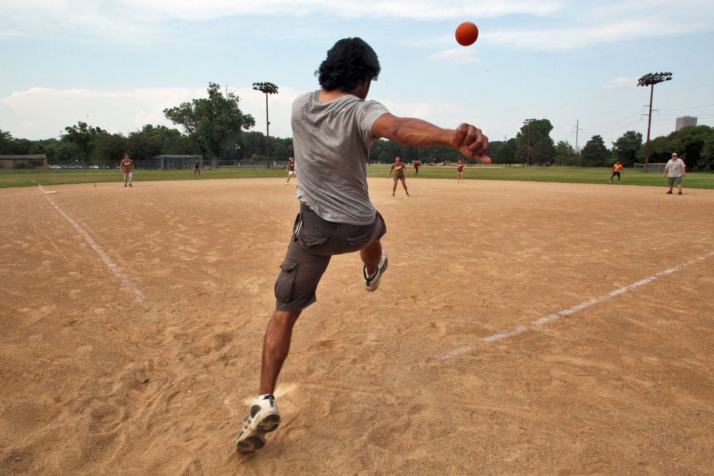 Kickball, once the sport of grade-school recess, is back in fashion among young adults. The Minneapolis Park Board sponsors 19 kickball leagues of various talent and intensity levels, including the CoEd Sunday Recreational league. We photographed a recent