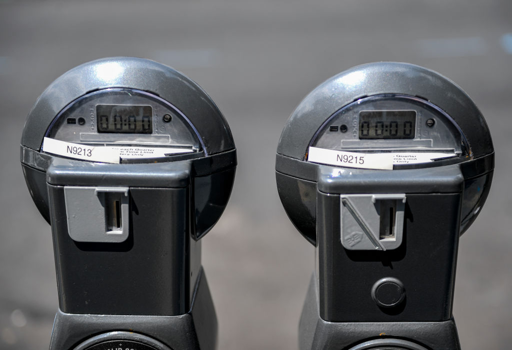 Parking Meters On City Street In Reading Pennsylvania
