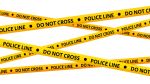 Police line do not cross tapes. Crossed yellow and black caution stripes. Danger area or crime scene zone stripes background. Warning sign. Vector