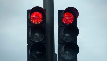 Red traffic lights, stop lights.