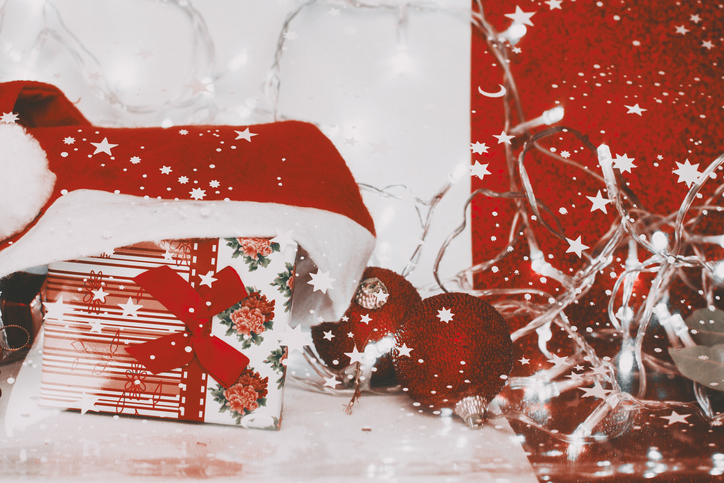 Image of christmas gifts in red and white