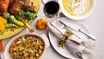 Thanksgiving dinner with whole turkey and sides,United States,USA