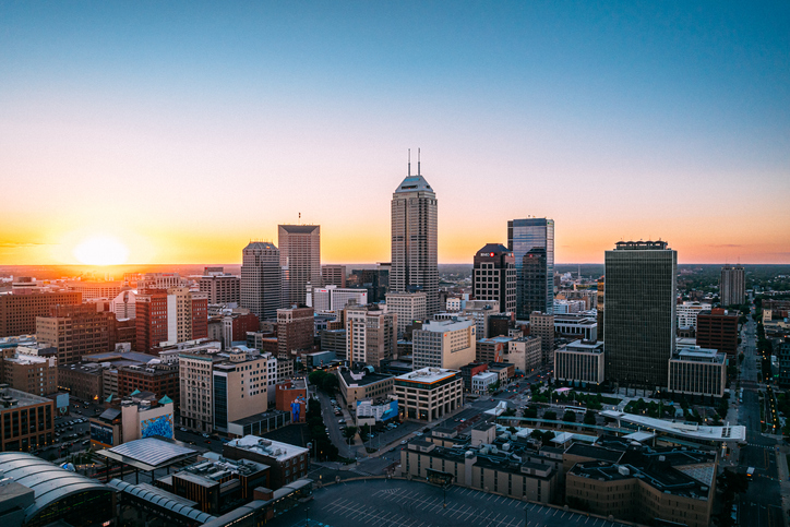 Sunset behind Indianapolis, Indiana Skyline