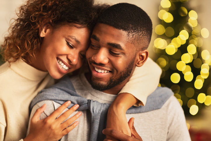 Couple in love spending christmas eve together