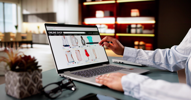 Woman Online Shopping On Laptop