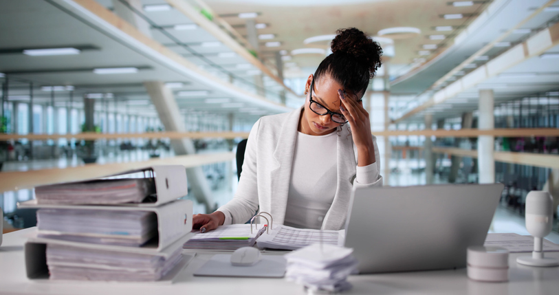 Exhausted Accountant Falls Asleep At Desk Surrounded