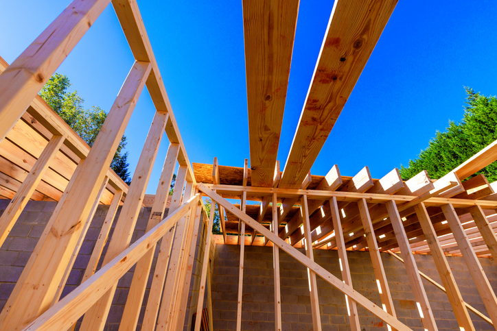 Construction of wooden frame structure under works day