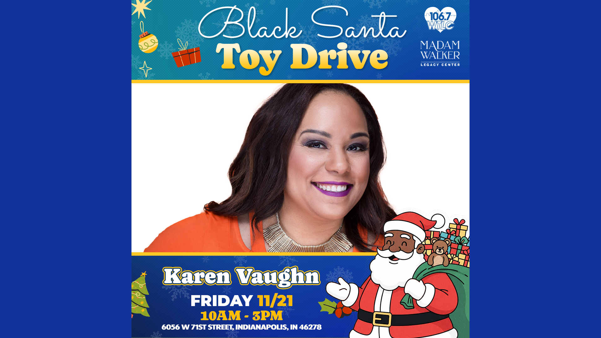 Karen Vaughn Black Santa Toy Drive Christmas