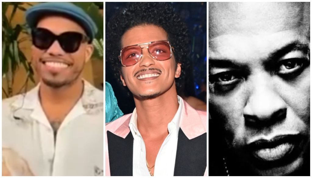 Three headshot portraits of a Black man with an afro hairstyle, wearing sunglasses and a pink shirt, smiling.